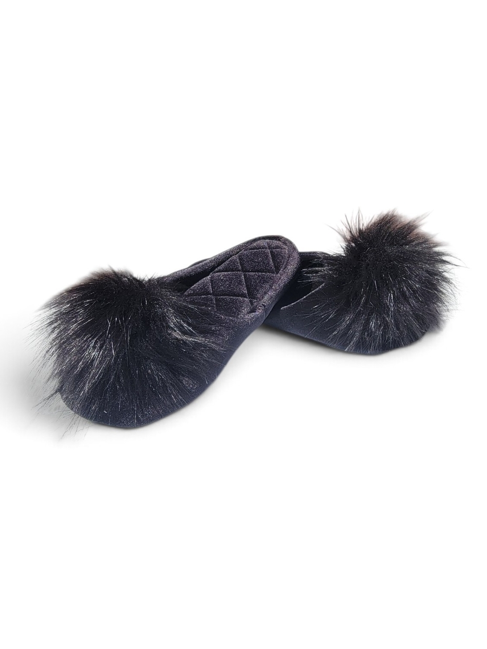 INC International Concepts Black Faux Fur Pom Slide Slippers